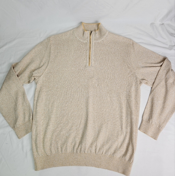 Vintage Mens Cream And Yellow Zip Up  Collar Sweater Size Med Made In USA - Picture 3 of 9